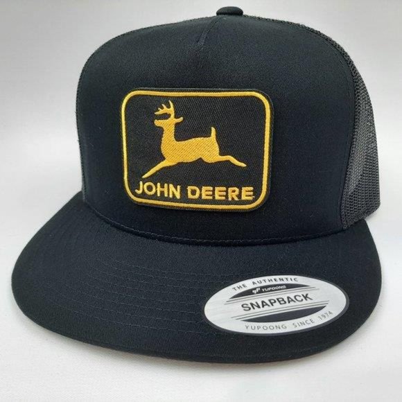 JD John Deere Flat Bill Trucker Mesh Snapback Cap Hat Black Patch Farmer Retro main image 4